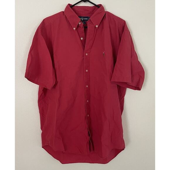 VINTAGE POLO RALPH LAUREN BLAKE SHORT SLEEVE SHIRT DARK RED MENS LARGE EXCELLENT - Picture 1 of 3